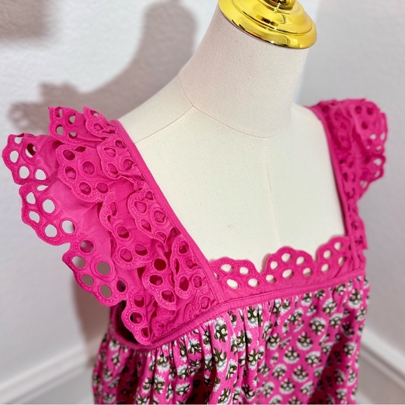 ANTHROPOLOGIE Let Me Be Layered Ruffle Tiered Pink Floral Eyelet Swing Top - Picture 9 of 17